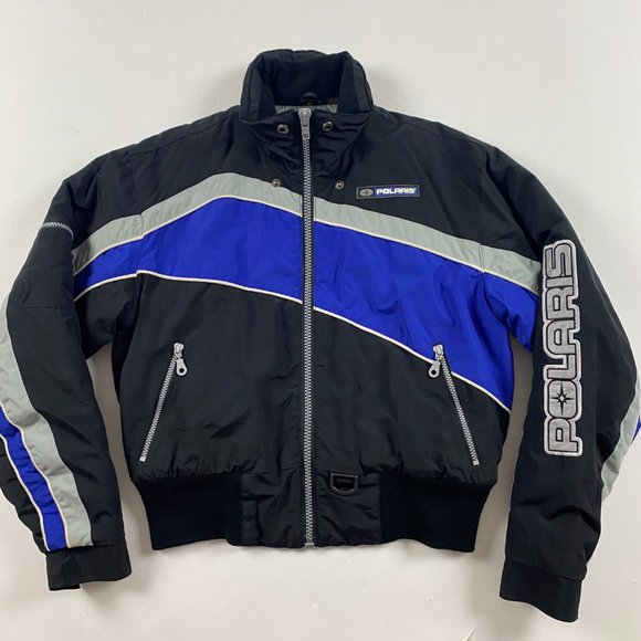 Vintage Polaris Snowmobile Jacket Coat Medium Women Black Blue Nylon Winter - Picture 5 of 16